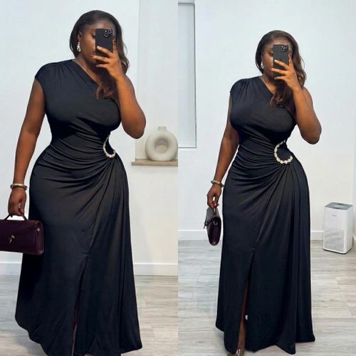 Fashion Robe Longue - Nylon Lourd – Noir – Fente Devant