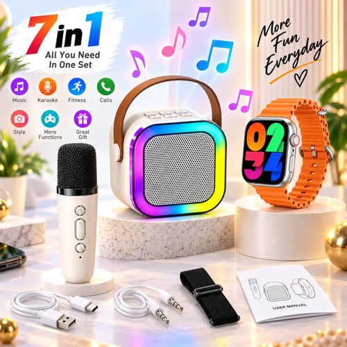 Generic Kit 7 en 1 Montre Connectée + Enceinte Bluetooth + Microphone Sans Fil - image 2