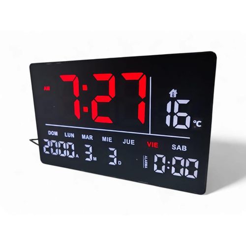 product_image_name-Generic-Horloge murale numérique avec alarme, calendrier et température, 32 x 20 cm, noire-2