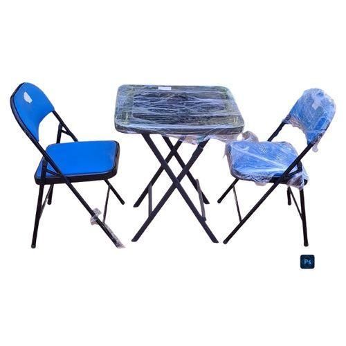 Generic Table Pliante Vitrée - Avec 2 Chaises bleu