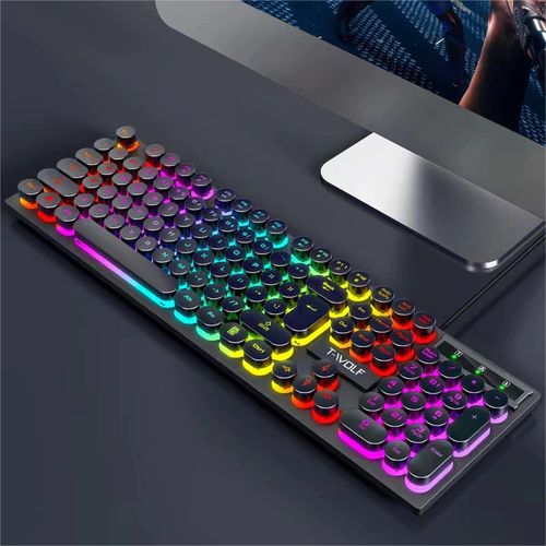 Yunseity Clavier de Jeu Mécanique, Clavier Lumineux de Style Machine à  écrire Punk Filaire USB, Clavier Rond à 87 Touches avec Rétroéclairage  coloré