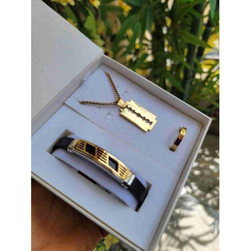 product_image_name-Fashion-Bijoux chaîne homme lamme doré 3en1 chaîne bracelet et bague pendentif ensemble bijoux accessoire homme inox luxe mode stylé garçon cadeau Homme coffret cadeau anniversaire homme fête pères Saint Valentin Mariage amour cœur -2