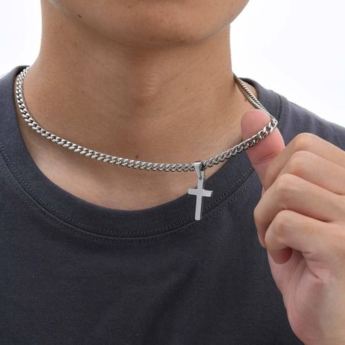 product_image_name-Fashion-Longue Chaîne 60cm En  Acier Inoxydable Argenté Pendentif crififix, croix de jesus  idée de cadeau pour anniversaire,  baptême,  saint valentin -1