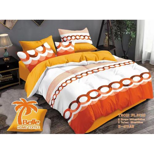 product_image_name-Belle-Lot de 2 Draps et 2 Taies - Confort et Élégance pour Lit 3 Places-ORANGE-BLANC-1