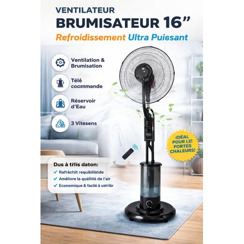product_image_name-Generic-Ventilateur Brumisateur sur Pied 16’’ avec Télécommande – Refroidissement Ultra Puissant & Air Frais Instantané-1