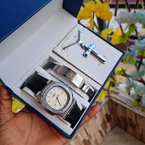 product_image_name-Fashion-Bijoux Montre Homme Argenté chaîne croix 3en1 Montre et bague homme cuir ensemble bijoux accessoire homme inox luxe mode garçon cadeau Homme coffret cadeau anniversaire homme fête pères Saint Valentin Mariage amour cœur -1