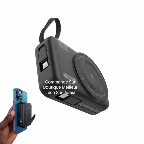 product_image_name-Generic-Vierex Power Bank Sans Fil 10000mAh VP98 Noir Colle Sur Iphone - 22.5w Charge Ultra Rapide - Charge Sans Fil 15W - Samsung Xiaomi Iphone Tecno etc-1
