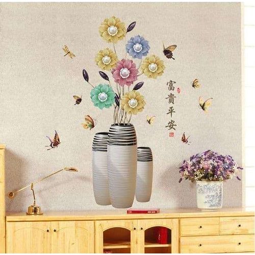Generic 3D Vase Fleurs Stickers Autocollant Mural Vinyle - Gris - Prix pas  cher