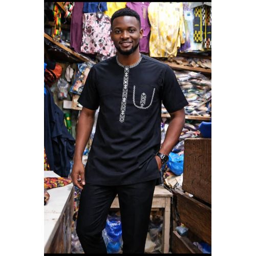 product_image_name-Fashion-Complet Homme Manches Courtes - En Coton Glassé - Bleu-1