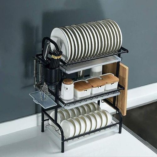 product_image_name-Generic-UNIQUE égouttoir à Vaisselle En Acier Inoxydable Noir Avec Porte-ustensiles, Couteaux, Planches à Découper-4