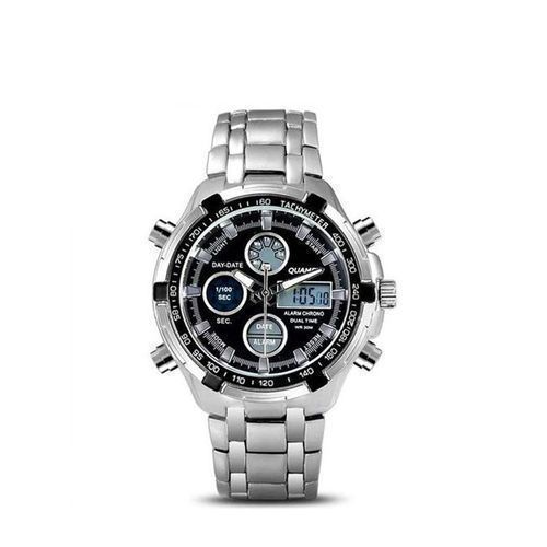 product_image_name-Quamer-Montre Dual Chrono Analogique Et Numérique Fond Noir Quamer- Argent-1
