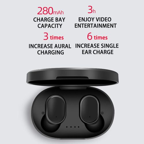 WinWolf TWS Wireless Bluetooth Earphones - IPX4 Waterproof, Touch Control Earbuds with Charging Case (Black)-A6S - image 2