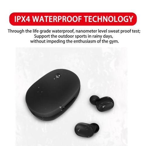 WinWolf TWS Wireless Bluetooth Earphones - IPX4 Waterproof, Touch Control Earbuds with Charging Case (Black)-A6S - image 3