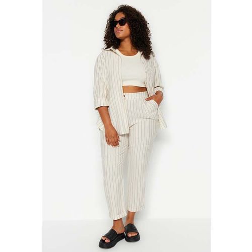 product_image_name-Trendyol-Pantalon Tissé À Rayures Aspect Lin Beige TBBSS23AR00039-2