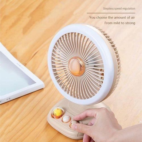 product_image_name-Generic-Ventilateur De Bureau Avec Lumière LED, Flux D'air Silencieux à Vitesse Variable, Fonctionne Sur Batterie Rechargeable-3