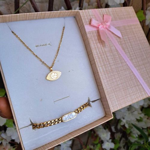 product_image_name-Fashion-Bijoux chaîne homme simple Doré 2en1 chaîne bracelet pendentif ensemble bijoux accessoire homme inox luxe mode stylé homme cadeau homme coffret cadeau anniversaire femme fête pères Saint Valentin Mariage amour cœur -2