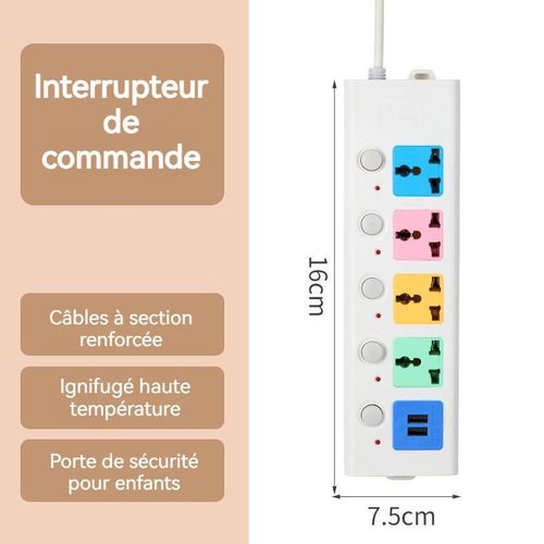 Generic Multiprise colorée avec interrupteurs indépendants