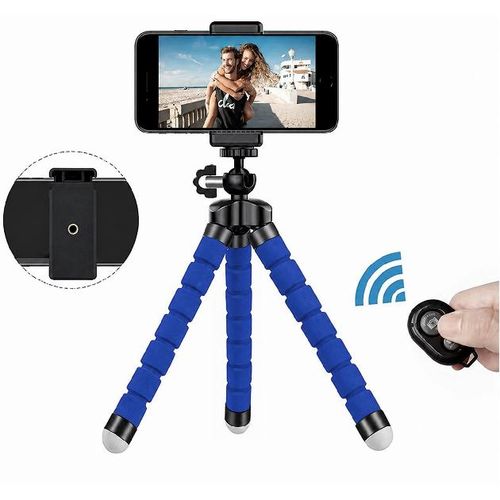 Generic Mini Trépied Flexible pour Smartphone avec Télécommande Bluetooth – Bleu