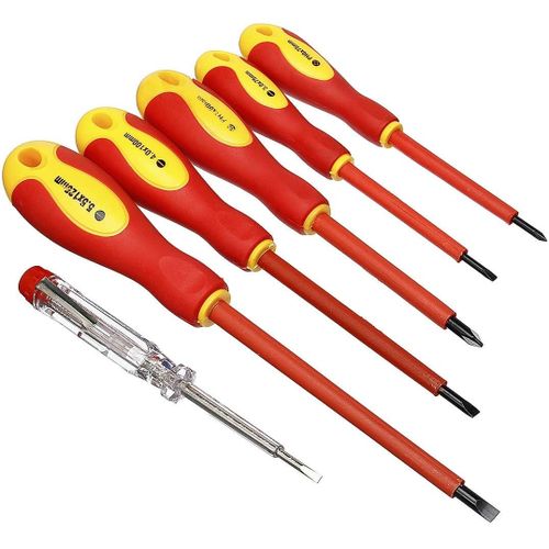 Generic Kit Tournevis Électrique Isolé Avec Testeur 6pcs - Prix pas cher