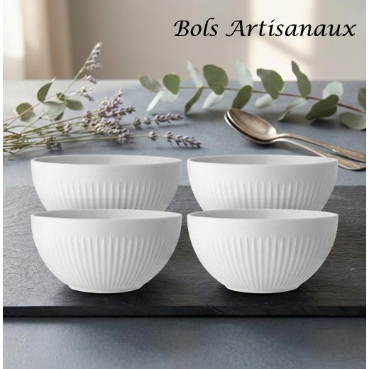 Eva Solo Bols en Porcelaine Blanche à Stries Verticales (Lot de 4 )