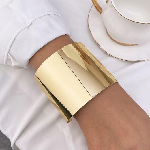 Fashion Bracelet‑jonc en acier inoxydable tendance et audacieux, bijou affirmé - Large bracelet brillant doré polyvalent, accessoire pour femme - image 2
