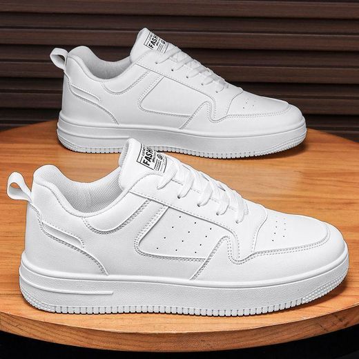GLARPEBIE Chaussures de sport de rue en cuir synthétique pour hommes chaussures de sport et de loisirs - Blanc