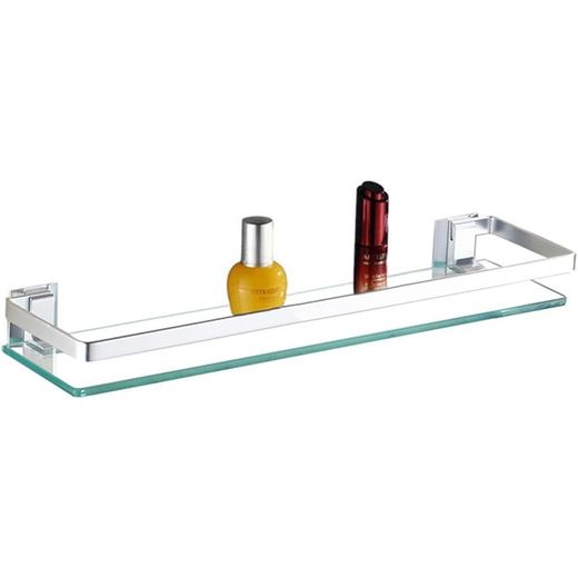 Generic Étagère De Salle De Bain En Verre Trempé 60cm Tablette Murales De Douche Sans Perçage Tablette Avant Rectangulaire À Miroir Mural À 1 Niveau, Avec Rail Fixation