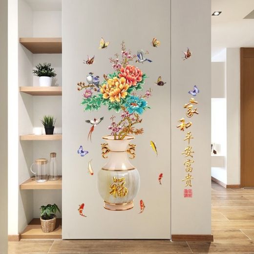 Generic 3D Vase Asiatique  Fleurs Stickers Autocollant Mural Vinyle -  Gris - image 3