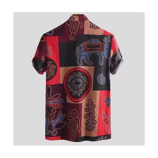Fashion Chemise Henley pour homme à motif tribal africain, décontractée, légère, ample, col montant, manches courtes - image 4