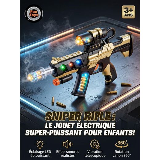 Generic Sniper Rifle Électrique Pour Enfants – Jouet Lumineux Interactif avec Effets Sonores, LED & Vibration (Dès 3 Ans) - image 2