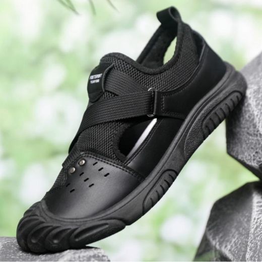 VANHUHU Chaussures pour hommes, sandales aérés, chaussures décontractées demi-ouvertes, blanches