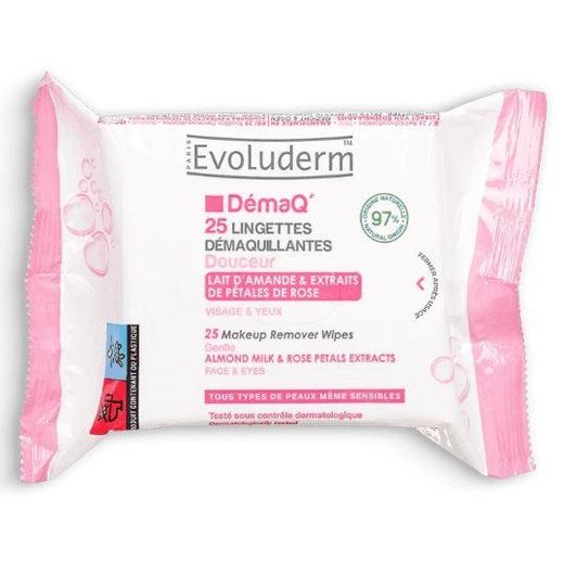 Evoluderm Lingettes Démaquillantes Douceur - Lait d'Amande et extrait de pétales de rose