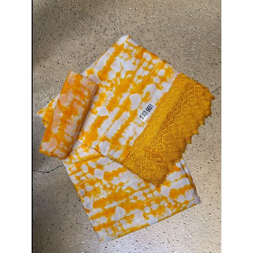 Mode Tissu soie jaune bordures dentellees 