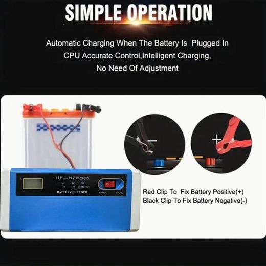 Generic Très Puissant Chargeur De Batterie 12 V Et 24 V, Entièrement Automatique, Intelligent, Avec Mainteneur De Batterie - image 2
