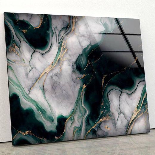 Generic Lot de 10 Panneaux Papier Peint Mousse Autocollant 3D 60x60 cm – Revêtement Mural Effet Marbre Vert Noir et Or - image 2