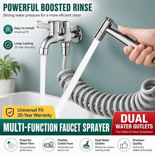 Generic 304 acier inoxydable main WC pommeau de douche haute pression tuyau d'arrosage double sortie robinet valve salle de bains + 5m tuyau d'eau - image 2
