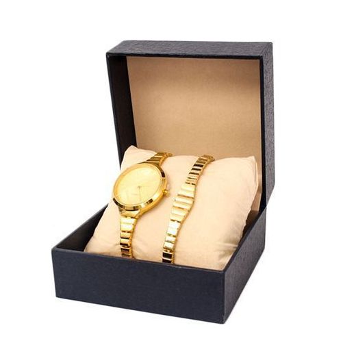 Pak Fook Ensemble Montre + Bracelet Femme - Or+ Le Boitier Offert