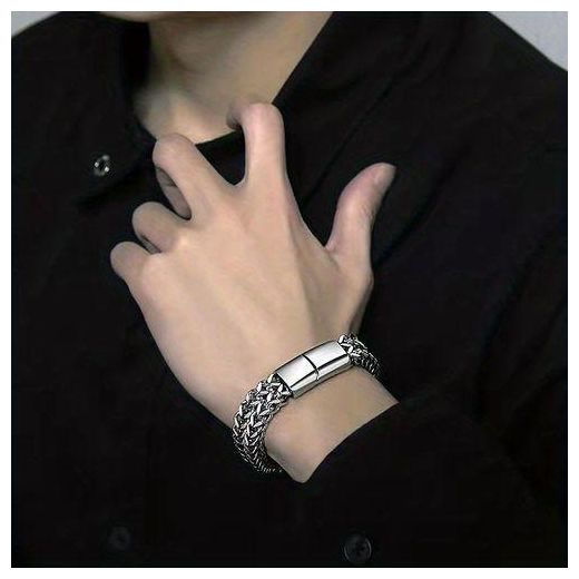 Mode 19cm Bracelet Tressé En Acier Inoxydable De Haute Qualité Pour Homme - Argent - image 4