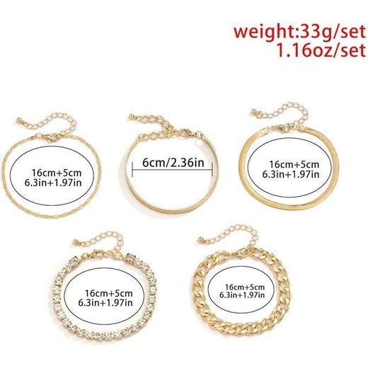 Fashion Ensemble de 5 bracelets empilables en strass pour femmes, accessoires de bijoux pour femmes - Or - image 3
