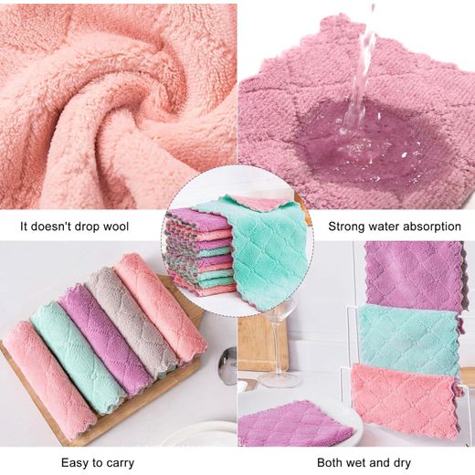 Generic 5Pcs Kitchen Cloth Dish Towels Nonstick Oil Washable Fast Drying Double-Sided - image 3