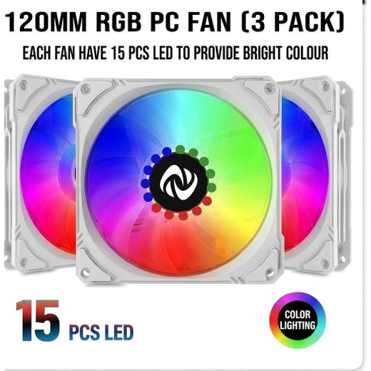 Generic Un ensemble de trois ventilateurs de PC blancs de 120 mm dotés d'un éclairage LED RGB éclatant et d'un contrôle dynamique en temps réel.