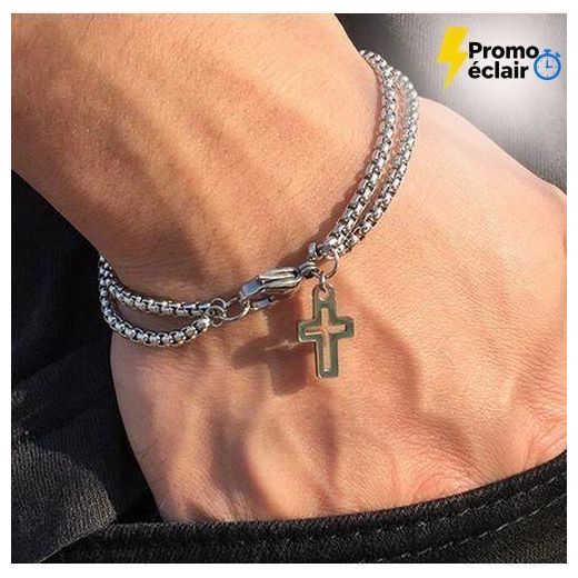 Fashion Bracelet Mixte A Pendentif Croix - Argent - image 2