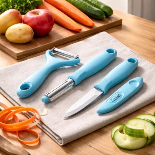 Generic Lot de 1 couteaux de cuisine plus 2 taille-pomme de terre –BLEU