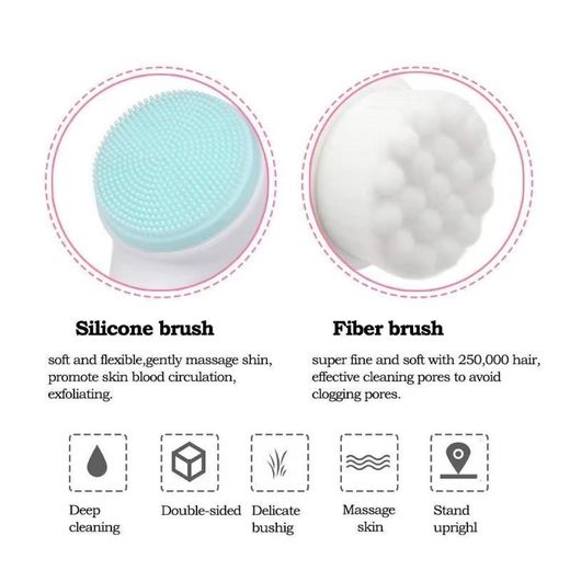 Generic Brosse nettoyante visage double silicone, massage manuel, poils doux, exfoliante, double face. - image 4