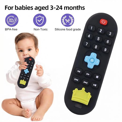 Digabi Jeu de chewing-gouttes pour bébé, jouet à mâcher pour nourrissons de 3 à 24 mois, télécommande en forme pour soulager la dentition des petits (noir) - image 4