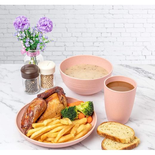 Generic Coffret vaisselle pour enfant 6 pcs écologiques : assiette, bol,tasse, cuillère, fourchette et baguettes - image 3