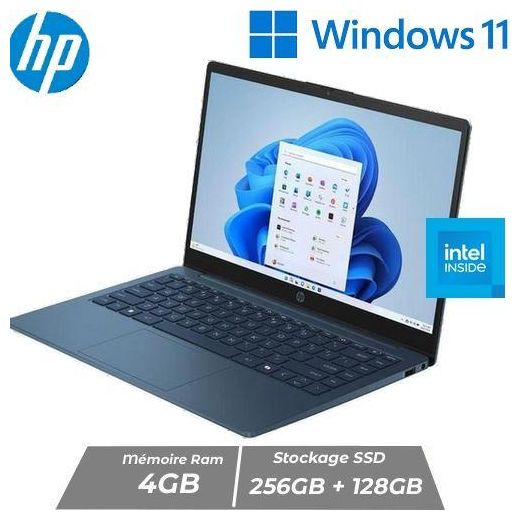 Hp Notebook 14-ep2012wm - Intel Celeron - 4GB RAM - 256GB SSD + 128GB SSD - Écran 14 pouces - Windows 11 - AZERTY - BLEUE - image 3