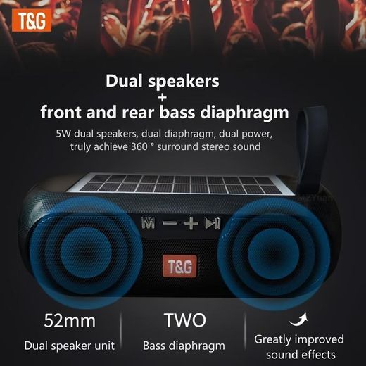 T&G TG182 Enceinte Bluetooth Sans Fil avec Recharge Solaire – Bluetooth 5.3, Radio FM, TWS, USB & Carte TF - image 3
