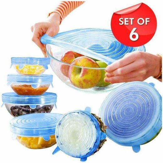 Generic lot de 6 couvercles extensibles en silicone réutilisables s'adapte à des bols et des contenants de formes rondes, ovales, carrées ou rectangulaires