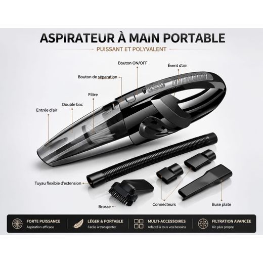 Generic Aspirateur À Main Portable Sans Fil - Puissant Et Polyvalent - image 3